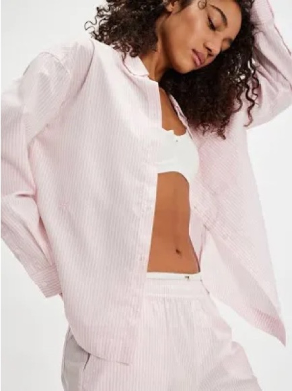 NWT Frankies Bikinis Ralph Long Sleeve Shirt Pink White Striped Size XS